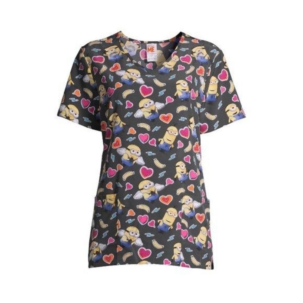 Scrubstar Despicable Me Minions V-Neck Scrub Top Size Medium Valentine’s Day